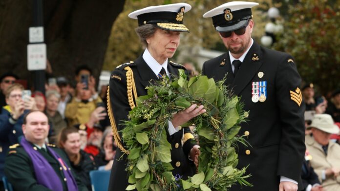 Princess Anne lays wreath at Battle of Atlantic ceremony at B.C. legislature